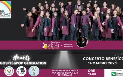 Milano 14 maggio 2025                                  Hearts Gospel e Pop Generation: un                      concerto benefico a favore di Aimuse